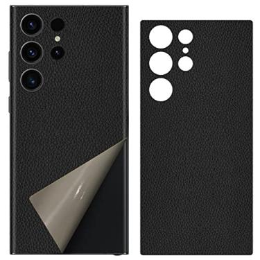 Imagem de SUKIDIOVQ Adesivo para celular Samsung Galaxy S23 Ultra, tira de couro, ultrafina, ultrafina, ultraleve, película protetora de vidro para câmera traseira preta