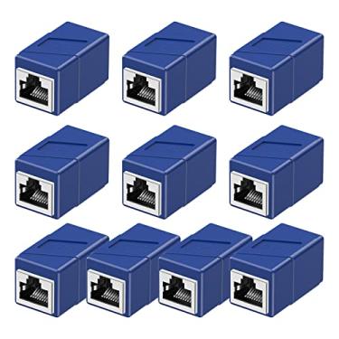 Imagem de Acoplador RJ45, pacote com 10 adaptadores Ethernet fêmea para fêmea, adaptador extensor de cabo Ethernet, 8 pinos modular reto, conectores de rede para cabo Ethernet Cat8/Cat7/Cat6/Cat6a/Cat5e/Cat5 (azul)
