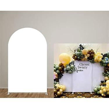 Imagem de iydoda Capas de fundo de arco de cor branca dupla face suporte de armação de metal arqueado capas de tecido elástico para festas de aniversário, chá de bebê, toalha de mesa de arco de casamento adereços de decoração