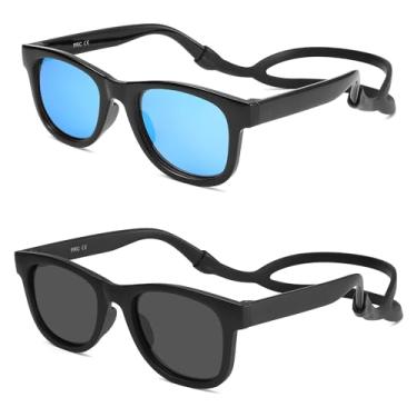 Imagem de LIU·WEN Óculos de sol polarizados para bebês com alça de silicone – Flexível para bebês recém-nascidos e crianças de 0 a 18 meses, B3 preto/azul espelhado + preto fosco/cinza, Medium