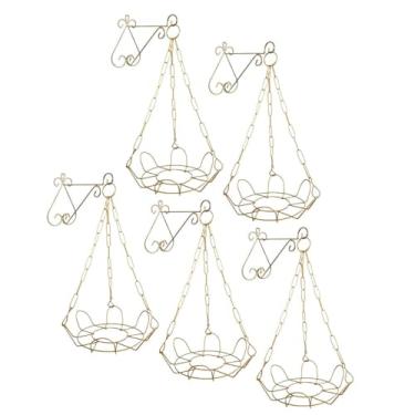 Imagem de Kit 5 Suporte Margarida Suspenso Completo para Vaso e Planta Dourado Com Corrente 44cm Para Pendurar Na Parede De Metal Artístico de Luxo