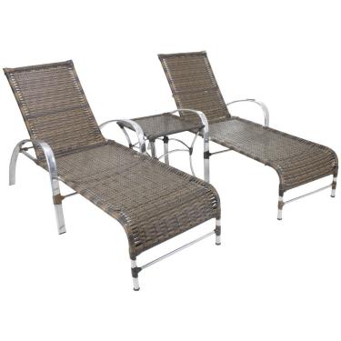 Imagem de 2 Espreguiçadeiras Garden e Mesa em Alumínio para Piscina Trama