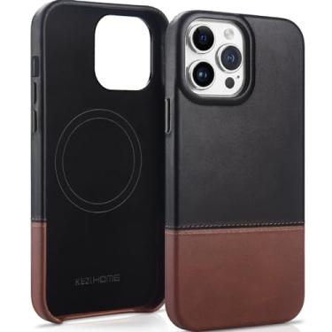 Imagem de KEZiHOME Capa para iPhone 13 Pro, compatível com MagSafe, proteção contra quedas de couro genuíno à prova de choque, capa protetora de corpo inteiro compatível com iPhone 13 Pro 2021 (preto/marrom)