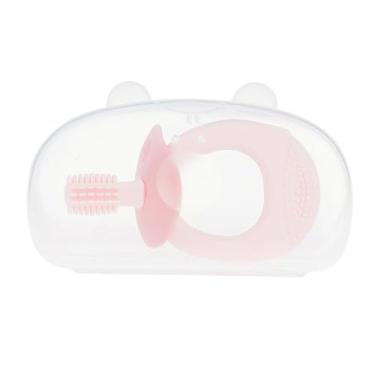 Imagem de Escova de dentes para treinamento de bebês, mordedor de silicone 360°, protetor bucal limpo, escova de dentes de massagem para bebês, limpador de língua de bebê (Pink)