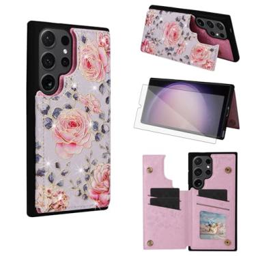 Imagem de Asuwish Capa de celular para Samsung Galaxy S24 Ultra 5G carteira celular com protetor de tela de vidro temperado flor de luxo com compartimento para cartão S24Ultra 24S S 24 24Ultra mulheres meninas