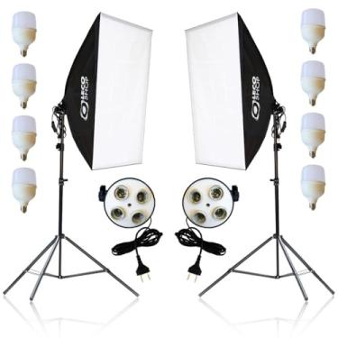 Imagem de Kit 2 Softbox Fotográfico 50x70cm com 8 Lâmpadas LED 20W e 2 Tripés Ajustáveis 2m – Iluminação Contínua Profissional para Estúdio, Vídeo, Live e Fotografia