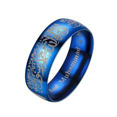Imagem de Hipunk Anel Shahada Islâmico de Aço Inoxidável - Anéis de Letra Árabe Mohammad Banda Oração Religiosa Ayatul Kursi Allah Anéis Eid Ramadan para Homens e Mulheres Tamanho 9-12, Aço inoxidável, Sem