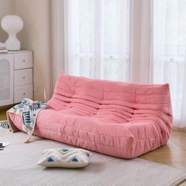 Imagem de N&V Sofá Fireside de três lugares, poltrona solteiro sem braços de meados do século, sofá macio de veludo cotelê premium, cadeira de destaque para sala de estar, quarto (salmão)