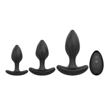 Imagem de 3pcs Kit de treinamento de plugue anal de silicone - brinquedos sexuais anais, iniciante em sexo de pelúcia, plugue anal vibratório com controle remoto e conjunto de plugue anal massageador de próstata