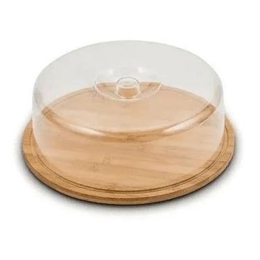 Imagem de Porta Bolo Torta De Bambu Boleira Com Tampa Acrílica 28 Cm