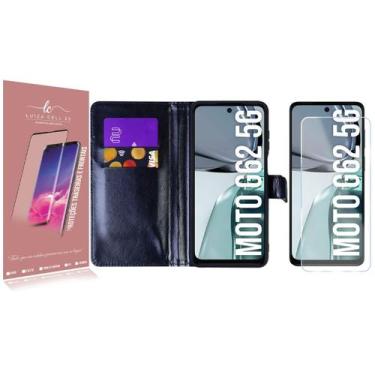 Imagem de Capa Case Flip Carteira + 2 Pelicula Vidro Compativel Moto G62 XT2223 