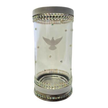 Imagem de Porta Vela 7 Dias Divino Espírito Santo Vidro Alumínio 18 cm