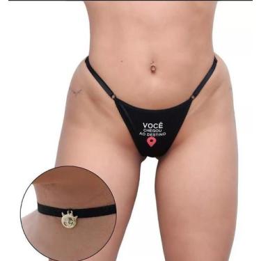 Imagem de Calcinha tanga fio frase noite sex preta + gargantilha hotwife - Deia,