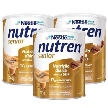 Imagem de Kit 3 Nutren Senior Complemento Alimentar Café com Leite 740g