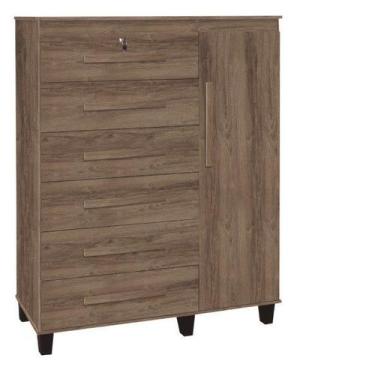 Imagem de Comoda sapateira 6 gavetas Gen c/ cabideiro + chave cor Teca - TRIN.