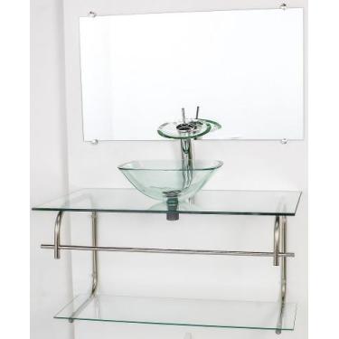 Imagem de Gabinete de vidro para banheiro inox 80cm cuba quadrada cqp incolor - 