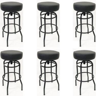 Imagem de Kit 6 Banquetas Bar Altura 74cm Giratória Preta Assento Preto - Poltro