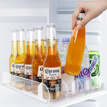 Imagem de SOLY Organizador de bebidas para geladeira, dispensador de lata de refrigerante para geladeira, com deslizamento automático, organizador de bebidas ajustável de largura para geladeira de até 38 cm D