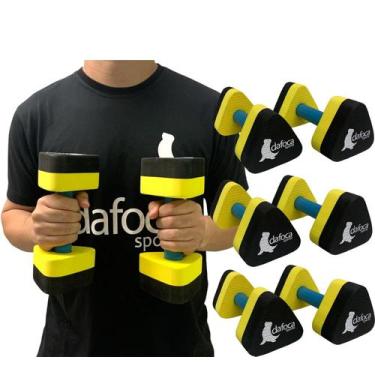 Imagem de Kit 3 Pares Halteres Hidroginástica em EVA 1 à 2kg DF1104-P Preto/Amar
