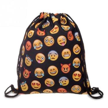 Imagem de Mochila Saco Carinha Emoji Divertido Sacochila - Xfp By Ello, Preto