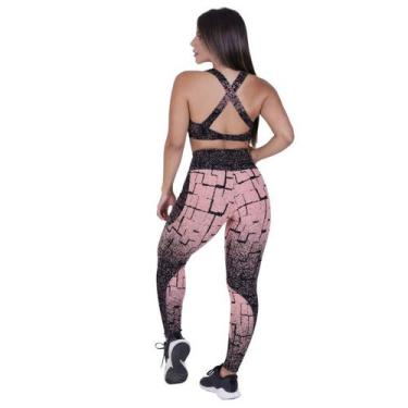 Imagem de Conjunto Legging Recortes Cós Transpasse e Top Cruzado Costas Fitness 