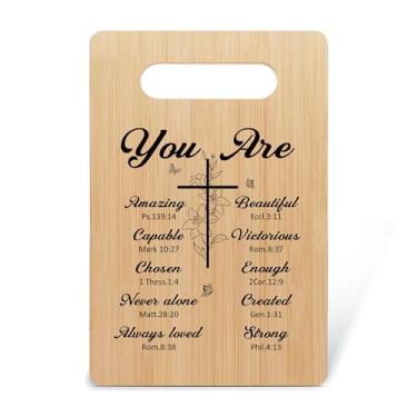 Imagem de Tábua de cortar presentes cristãos, presentes de cozinha para amigas, tábua de cortar de bambu, presente para aniversário, Natal, tábua de charcutaria com citações inspiradoras, lembrancinhas de