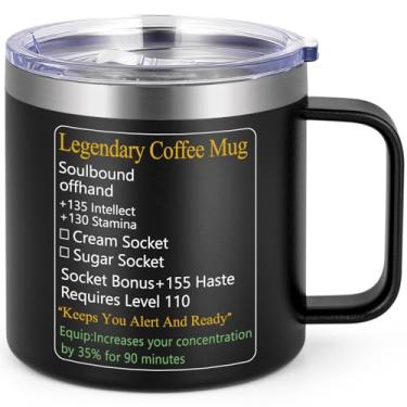 Imagem de LiqCool Caneca engraçada para jogos, caneca de café com isolamento lendário de 400 ml, presentes de dia dos namorados para homens, namorado, irmão, marido, esposa, LOL DND caneca para jogador nerd e