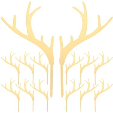 Imagem de Kichvoe 20 peças de topos de cupcake de veado chifres de natal de alce de natal topos de cupcake de rena acrílico palhetas de sobremesa palitos de frutas para decorações de bolo de festa de Natal