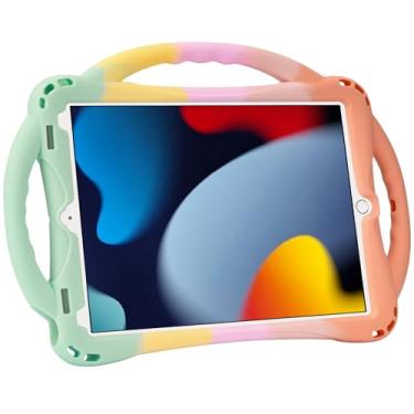 Imagem de Adocham Capa infantil para iPad 9ª/8ª/7ª geração, capa infantil para iPad 10.2 com alça e alça, capa infantil de silicone leve à prova de choque para iPad 10,2 polegadas 2021/2020/2019 (Rainbow 2)