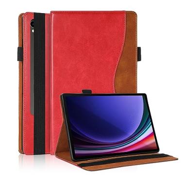 Imagem de TIPOYOROO Capa para Samsung Galaxy Tab S9 2023/ Tab S8 2022/ Tab S7 2020 11 polegadas, couro PU empresarial com compartimento para cartão e suporte de caneta multiângulo para modelos SM-X700/X706/T870/T875/T876B-Vermelho