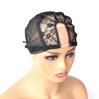 Imagem de BTWTRY Touca de peruca em U de 3,3 x 7,6 cm com renda MONO para fazer perucas com alça ajustável tamanho médio preto domo malha tecelagem touca de peruca para mulheres e meninas (1 peça, 004)