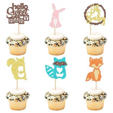 Imagem de Ercadio 24 Pcs Woodland Party Cupcake toppers Picks Hello Sweet Baby Oh Baby Party Decorations Woodland Animals Cake Woodland Theme Baby Boy Girl Birthday Favors Woodland Party Supplies