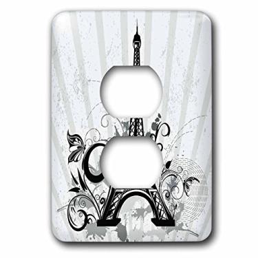 Imagem de 3dRose lsp_217722_6" Torre Eiffel azul preto e aço com flores e borboletas 2 plugues capa para tomadas, multicolorido