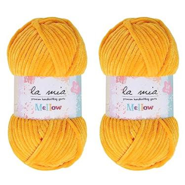 Imagem de 2 fios de chenille de veludo macio Skein La Mia para roupas de bebê, cobertores e acessórios, 100% poliéster, 100 g (3,5 oz) / 115 m (125 jardas), super volumoso, amarelo - 947