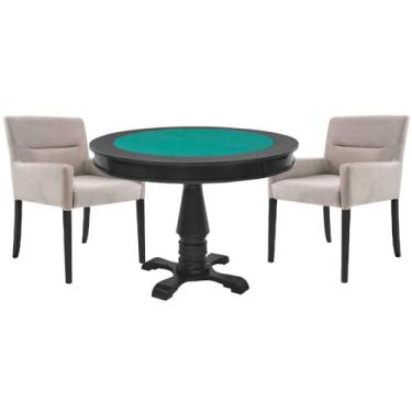 Imagem de Mesa de Jogos Carteado Victoria Redonda Tampo Reversível Preto com 2 Cadeiras Vicenza Suede Nude - Gran Belo