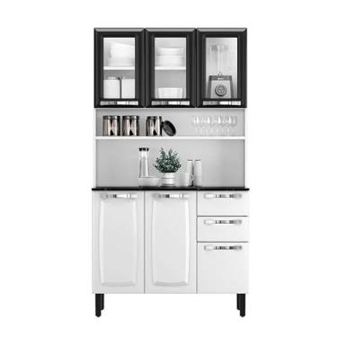 Imagem de Kit de Cozinha Compacta Branco e Preto em Aço 6 Portas 3 Vidros 2 Gavetas Pratika