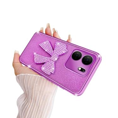 Imagem de Capa para celular BLU View 5 Pro, BLU View 5 Pro, para mulheres, com glitter, elegante, macia, transparente, TPU, fofo, laço 3D, cristal, brilhante, brilhante, capa protetora com alça para Blu View 5