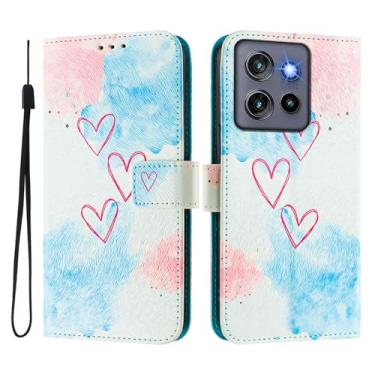 Imagem de Capa carteira para Motorola Moto Edge 50 Neo, 3 compartimentos para cartão, 1 compartimento para dinheiro, capa flip de couro PU com padrão fofo, capa com fivela magnética à prova de choque,