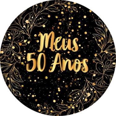 Imagem de Painel De Festa Redondo 1,50x1,50 -  Fundo Preto Folhagens Efeito Bril