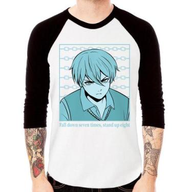 Imagem de Camiseta Raglan Fall Down Seven Times, Stand Up Eight Manga 3/4 - Foca