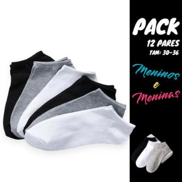 Imagem de Kit 12 Pares Meia Soquete Infantil Unissex Branca Preta Sortida 30-36 