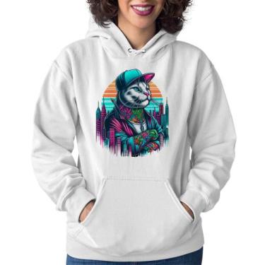 Imagem de Moletom Feminino Gato Urbano Arte - Foca na Moda, Branco, GG