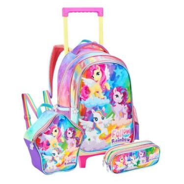 Imagem de Kit Mochila Rodas 16" Unicórnio Friends Com Lancheira Estojo - Denlex,