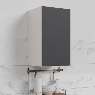 Imagem de Armário Aéreo 1 Porta 40cm Puxador 150cm Ipanema CabeCasa MadeiraMadeira Grafite Trama/Branco