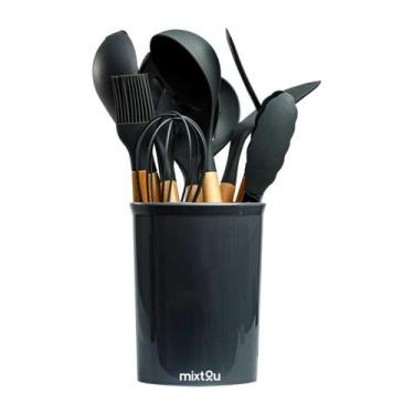Imagem de Kit 12 Utensílios De Cozinha Em Silicone E Cabo De Madeira - MIXTOU, C