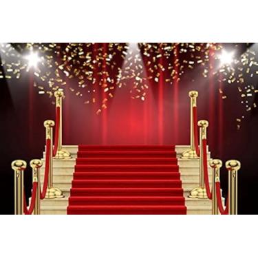 Imagem de Yeele Decoração de festa 2,7 x 1,8 m Banner Suprimentos Tapete vermelho com holofote pódio evento fotografia pano de fundo infantil adulto casa fotografia fotografia adereços de fundo