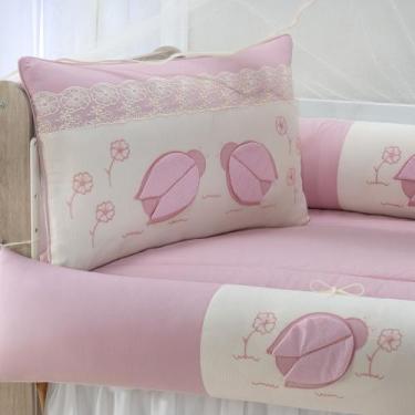 Imagem de Kit enxoval para berço 408 joaninha rosê menina com saia de berço bara