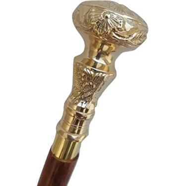 Imagem de Bengala de caminhada de madeira dobrável com telescópio vitoriano de latão vintage