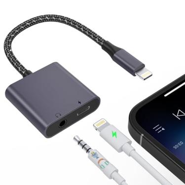 Imagem de Adaptador de microfone 2 em 1 para iPhone para transmissão ao vivo [certificado MFi], Lightning para conector de áudio de 3,5 mm e carregador Lightning Splitter, conector de fone de ouvido Apple