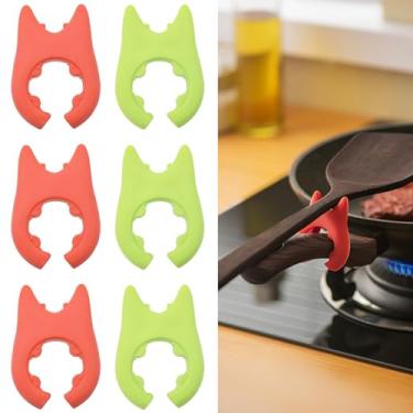 Imagem de Capiant Pacote com 6 Pegadores de Panela de Silicone, Suporte para Colher com Clipe para Panela, Suporte Ajustável para Utensílios de Cozinha para Colocar Colheres e Espátulas Após(, Vermelho + Verde)